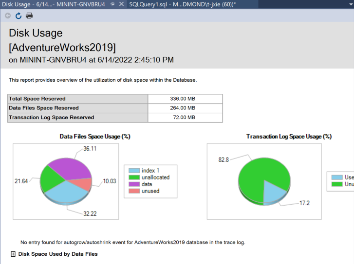 Management Studio的Disk Usage报表