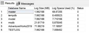 DBCC SQLPERF(LOGSPACE)结果