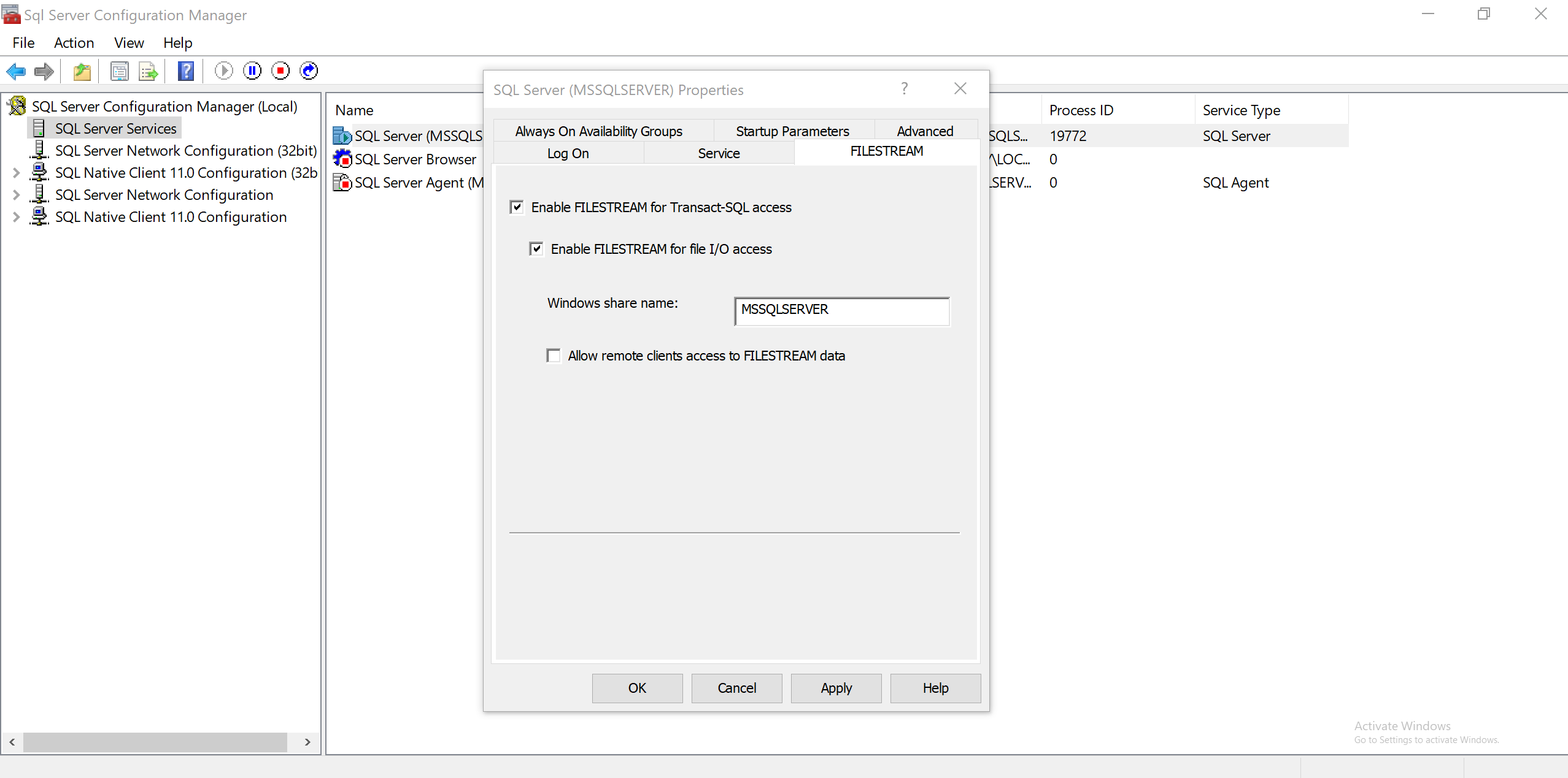 Enable filestream