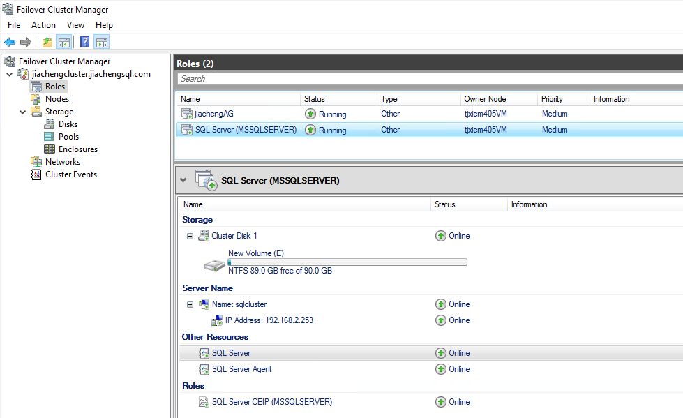 故障转移群集管理器中查看SQL Server资源组的拥有者
